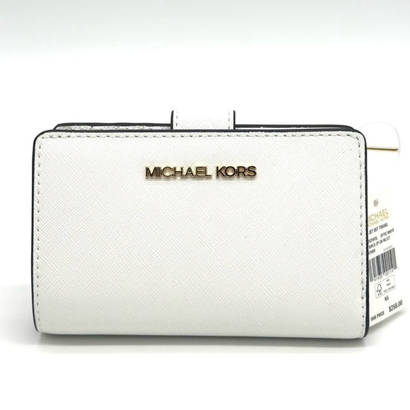 Michael Kors Bifold Zip Chain Wallet Optic White - Picture 2 of 9